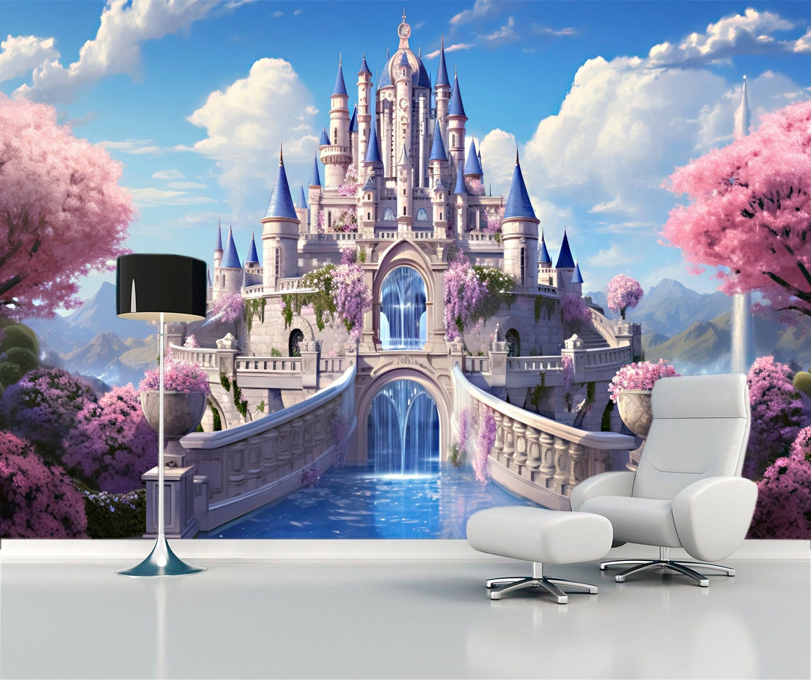 Princess Castle Wallpaper Kids Wall Mural Fairy Art Nursery Girl Room ...