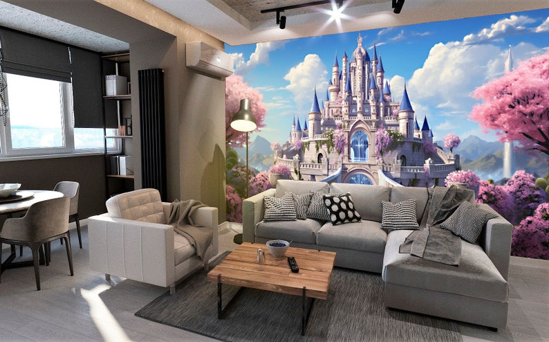 Princess Castle Wallpaper Kids Wall Mural Fairy Art Nursery Girl Room ...