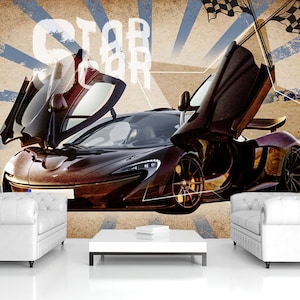 Rennwagen Tapete Sport Transport Druck Mechanik Wandbild Rennauto Aufkleber Muscle Car Dekor Kinderzimmer Kunst Rennfahrer Geschenk Gaming Zimmer Wandbild