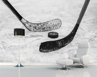 Hockey Wallpaper Stick and Puck mural Boys room art Teen Bedroom Decor Sport wall art Boys playroom print sports lover gift hockey Field
