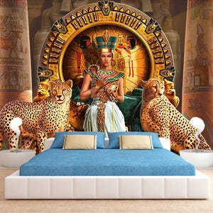 Queen Cleopatra Wallpaper Egypt Wall Mural Peel & stick Hieroglyph Print Ancient Egyptian Modern Home Decor for Bedroom Living Room Mural