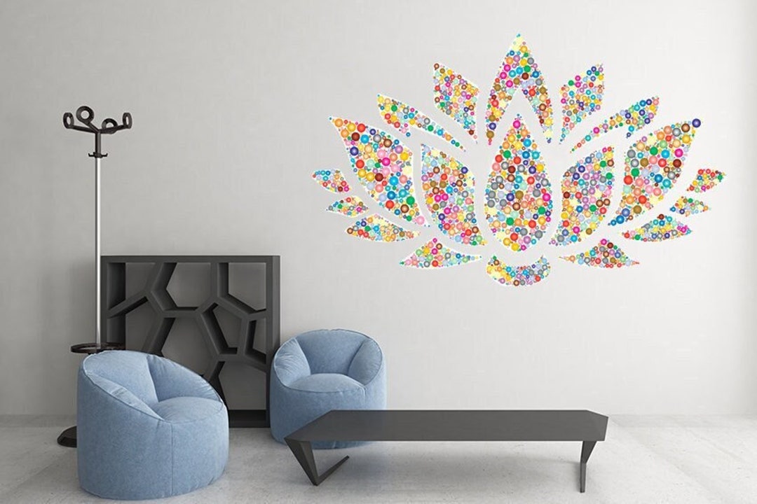 Lotus Decal Flower Wall Decal Mandala Wall Decal Yoga Decal Watercolor ...