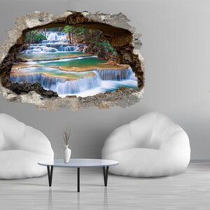 Cascade of Waterfalls Forest Decal Nature Wall Art Green Prints ...