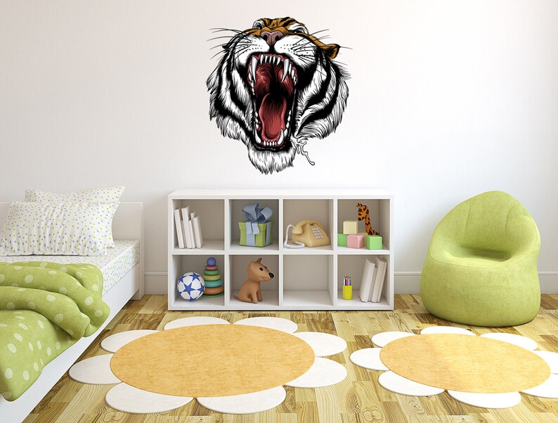 Tiger Decal Animal Wall Decal Roaring Tiger Sticker Tiger Head Wall Art ...