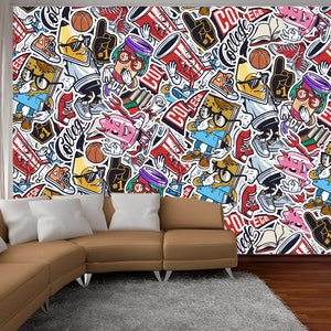 College Tapete Abnehmbares Graffiti Wandbild Teenager Wandkunst Ästhetische Wandcollage Wohnzimmer Zeitgenössische Tapete Mode selbstklebend