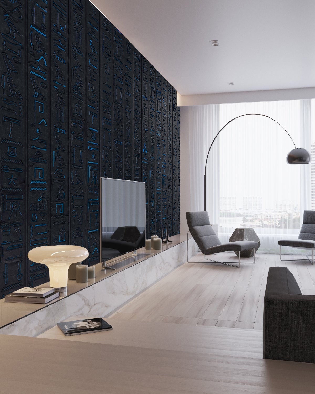Ancient Egypt 3D Wallpaper Hieroglyphs Blue Print Mythology Wall Décor ...
