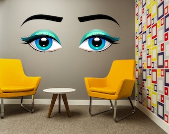 Blue Eyes decal Makeup sticker Beautiful Eyes Salon Art Vinyl Girly decal Eyes wall decal Woman Eyes Sticker Eyelash Wall Decals Eyebrows
