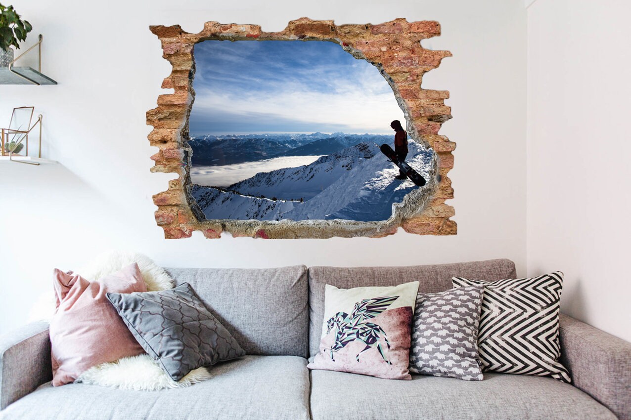 Snowboard Decal Winter Artwork Mountain Wall Décor Snowboard Gift ...