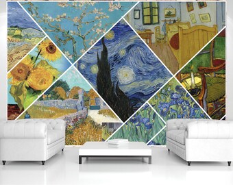 Collage Vincent Van Gogh fondo de pantalla Pintura impresión de pared Reproducción mural Pelar y pegar Decoración de la pared del hogar Obras de arte de la sala Diseño de interiores