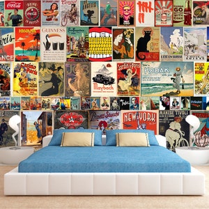 Vintage Poster wallpaper Pop Art Retro Wall Mural Collage Wallpaper Peel and Stick Modern wall Decor Retro non woven wallpaper Aesthetic