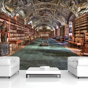 Library wallpaper Modern Design Books 3d library mural Reading room décor Literature wall art Kids room decor Bookshelves wall mural