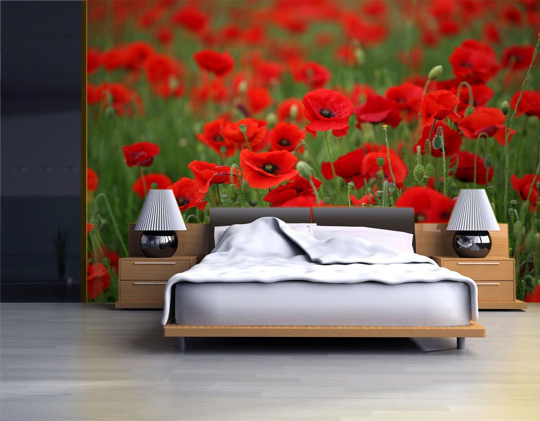 Poppy Mural Peel and Stick Art Flower Wall Print Floral Decor Colorful ...