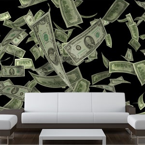 Carta da parati Money rain Stampa da 100 dollari Stacca e attacca Adesivo da parete Motivazione Murale Successo Decorazione per sala giochi Regalo autoadesivo Arte da parete per ufficio