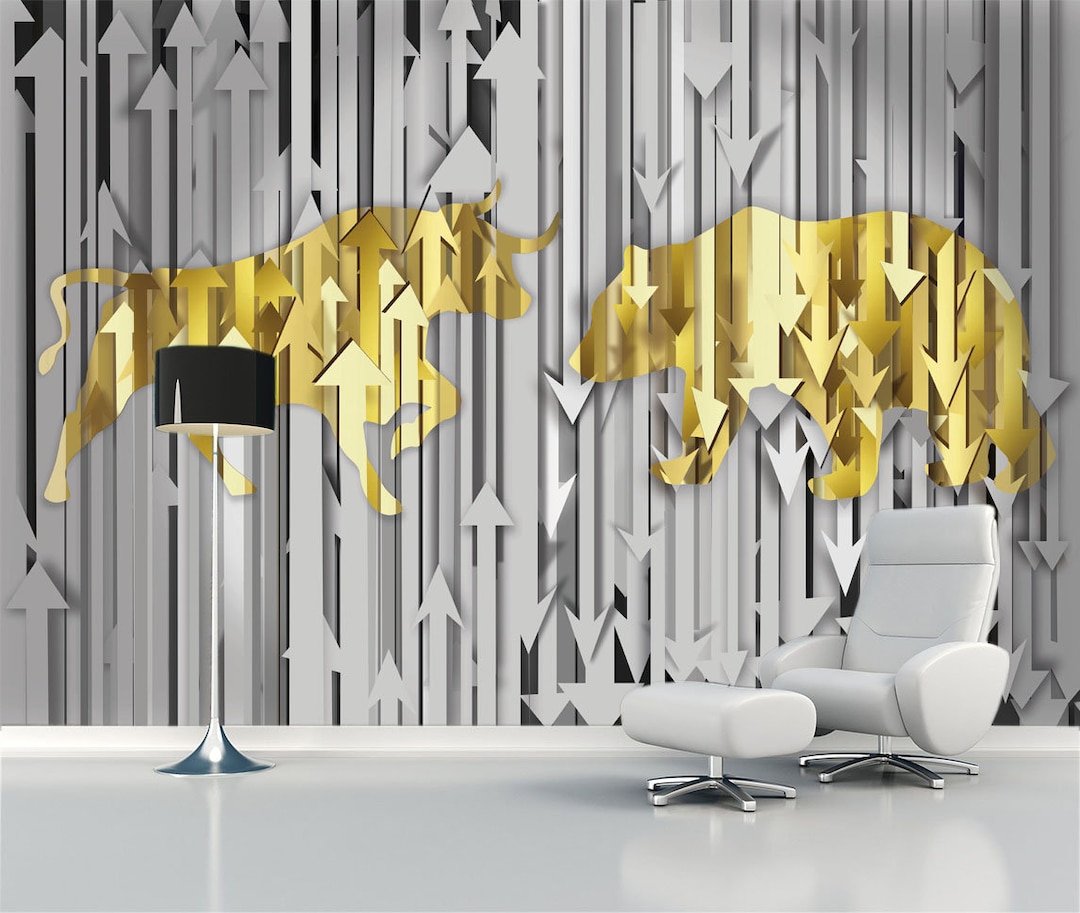 Bull and Bear Wallpaper Wall Street Print Stock Exchange Mural Self