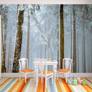 Winter Forest Removable Wallpaper Snow Mural Peel & stick Nature Decal Self-adhesive Print Scenery Office Decor Modern Non-woven Wallpaper