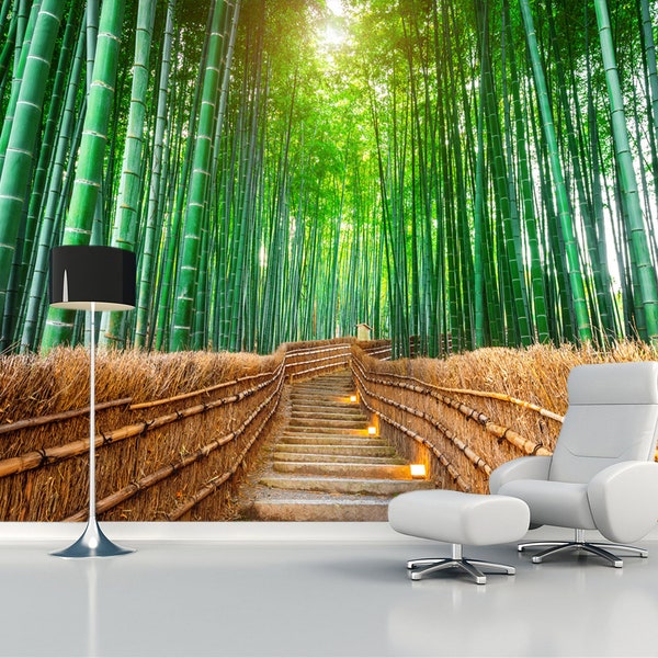 Kyoto wallpaper Arashiyama Bamboo Grove wall mural Japan Nature print removable Living room decor Forest wall art Tree Large wall mural