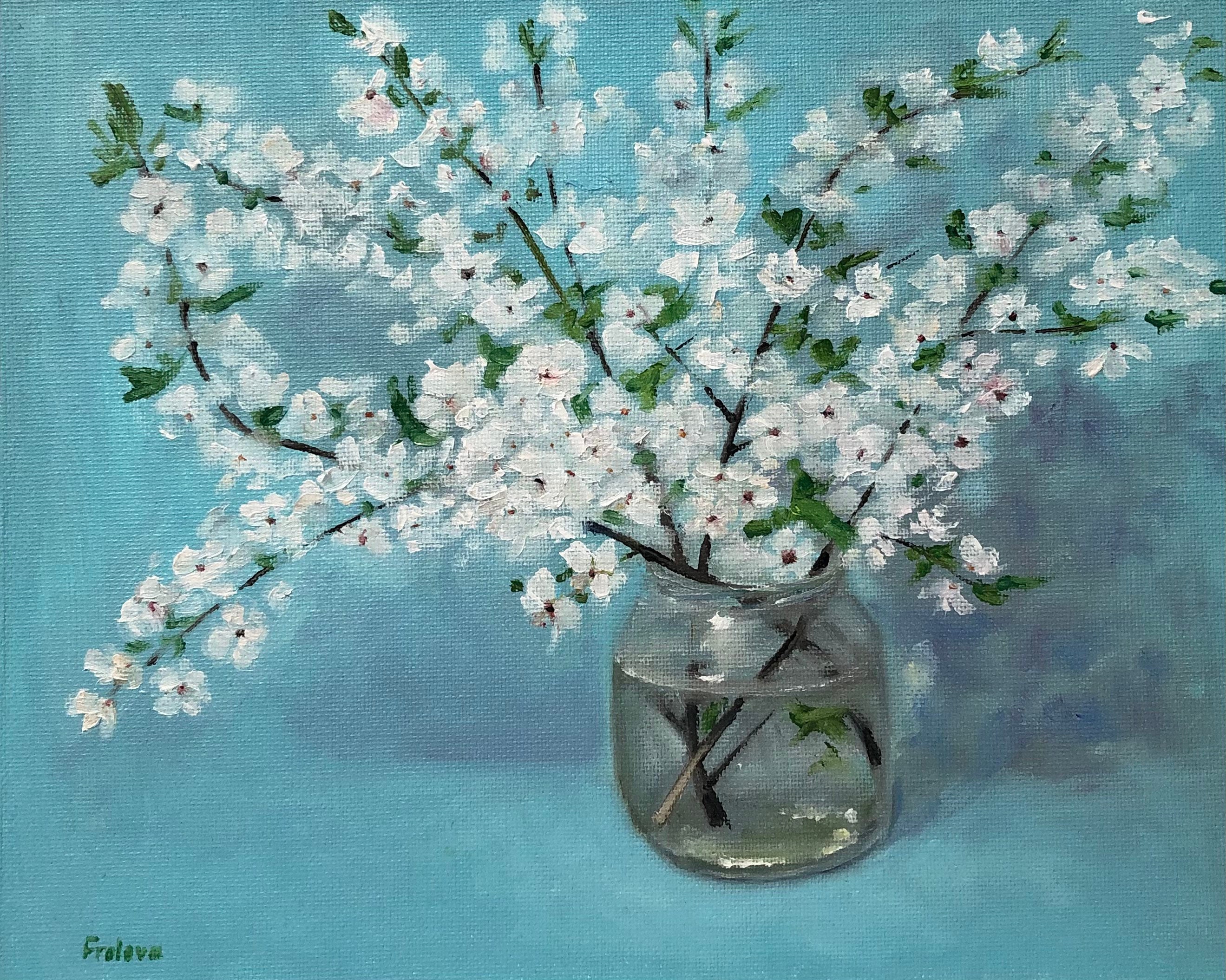 Cherry blossom painting oil original Floral still life Small Etsy