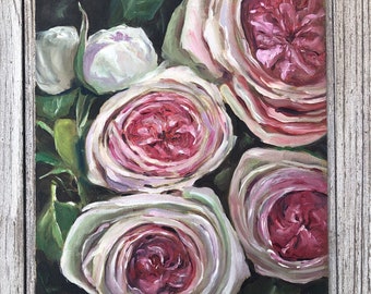 Garden Roses Painting Oil Original Floral Original Art Small Oil Painting 10x8” 25x20cm Garden Roses Artwork by FrolovArt