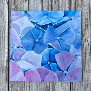 Blue Hydrangea Painting Original Oil Painting Floral Original Art Small Oil Painting Blue Hydrangea Wall Decor 6x6” 15x15cm by FrolovArt