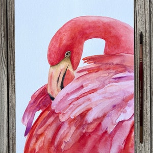 Flamingo Painting Original Watercolor Painting Bird Original Art A4 8,3x11,7” 21x29,7cm Modern Farmhouse Decor by FrolovArt