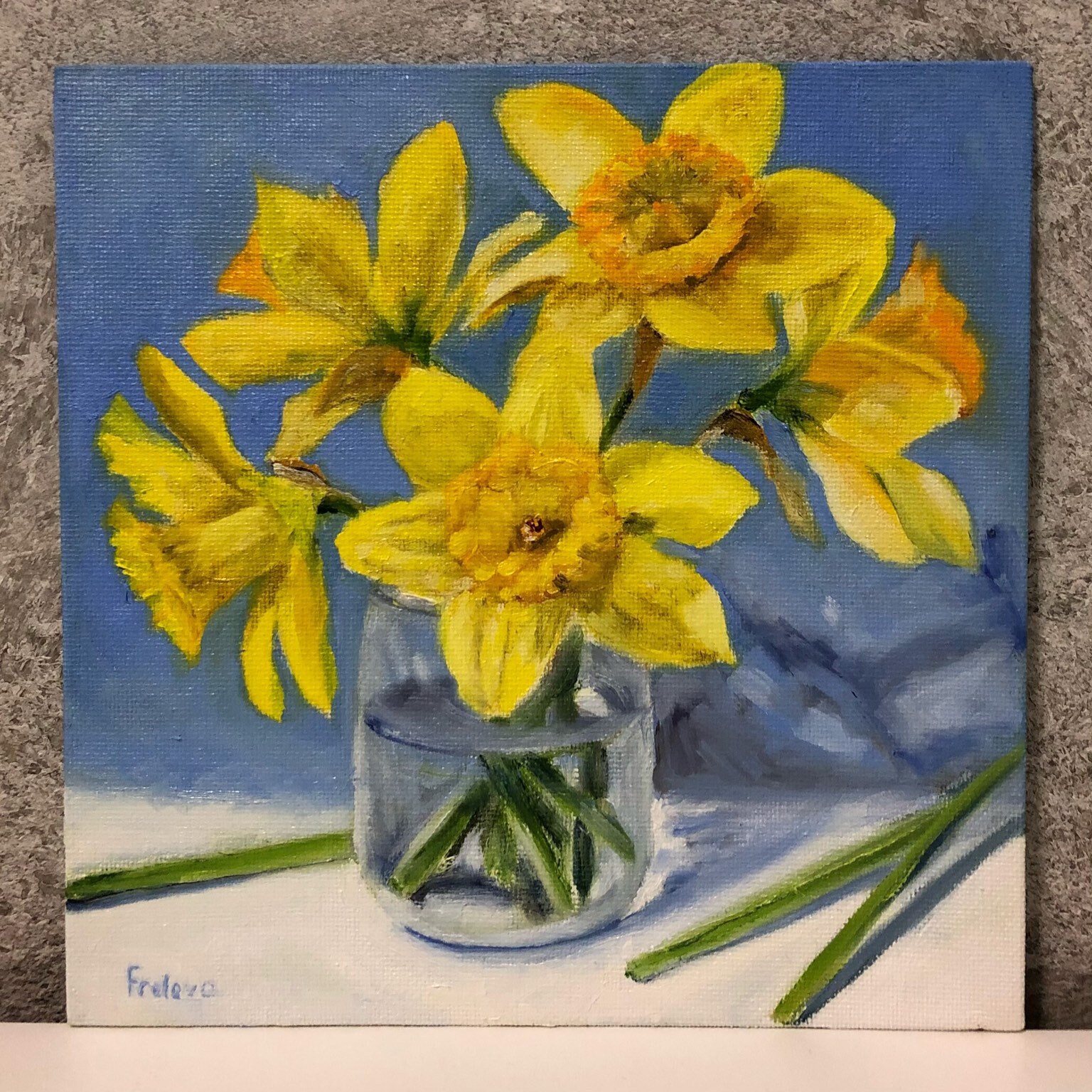 Daffodils painting Floral still life 8x8in 20x20 cm Small Etsy