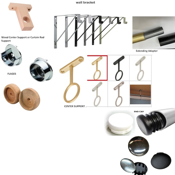 Accessories for Round Closet Rod 1-5/16" . Corner adapters and Extentions ,flanges,Wall brackets,and other wardrobe Rod Accessories