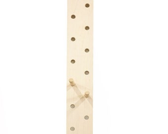 Climbing Solid Wood Peg Board, Gym Pegboard, Crossfit Training, Includes (2) dowels. Board is about 9" wide, Choose  length of board .