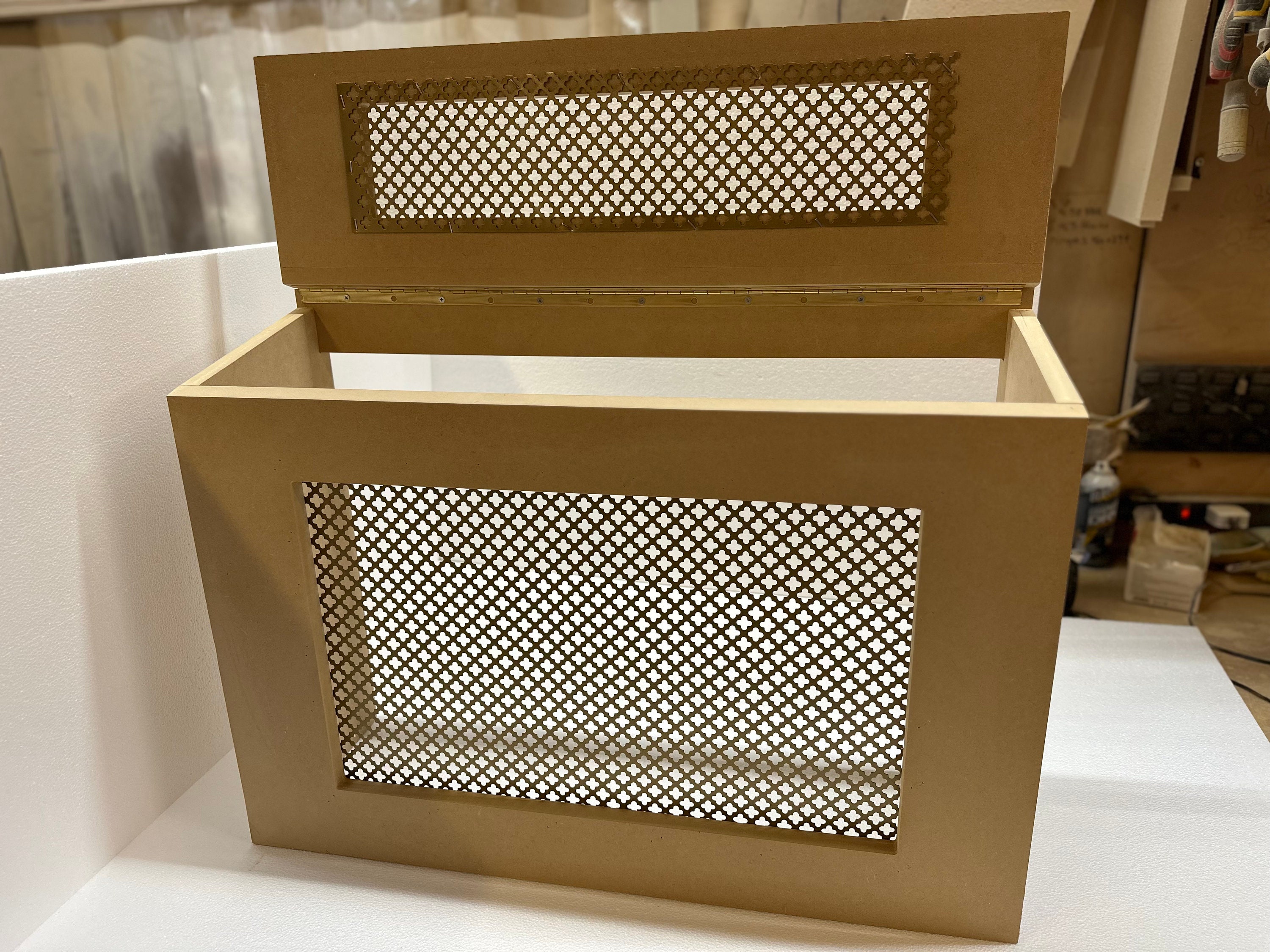 Custom MDF Paintable Cover for Wall AC or Heating "WallBirdcage"Hinged Top, Any size for standard AC units or radiator covers, 9"Deep