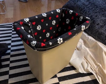 Custom Linen Fabric Cloth Basket Liner “Pet” Simple Stitch, Any Size, Choose Sizes and Height, No baskets included Pet paw Fabric