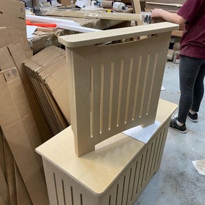 MDF Radiator Cover MD13 ,  Unfinished - 9&quot; Depth with Cut Out for Baseboard Molding 5 x 1.5&quot;. Any Size available.