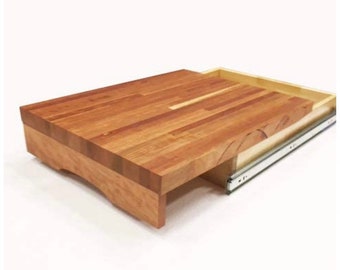 Butcher block with Drawer with Soft Close Slides, Assembled, 5” Height - Custom Size - Model “Snake” Choose your Size