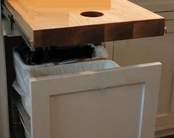 Slide Pull Out Birch Butcher Block With Hole and Trash Pull out Baskets SET, Custom Size “RV”, Soft Close, Choose your Sizes