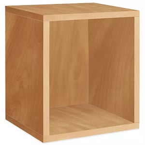May include: A light brown wooden cube-shaped storage unit with an open front. The unit is made of light-colored wood with visible grain. The cube is designed for storage and display purposes.