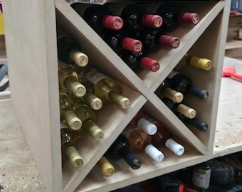 Bottle Modular Wine Rack "SlashMulti", Stackable Wine Storage Cube for Kitchen Dining Room with Cross Dividers Shelves, MDF unfinished