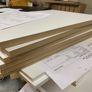 1 Closet Shelf Unfinished MDF 3/4&quot; Thick or choose color, custom made any size,One Longest edge is finished.