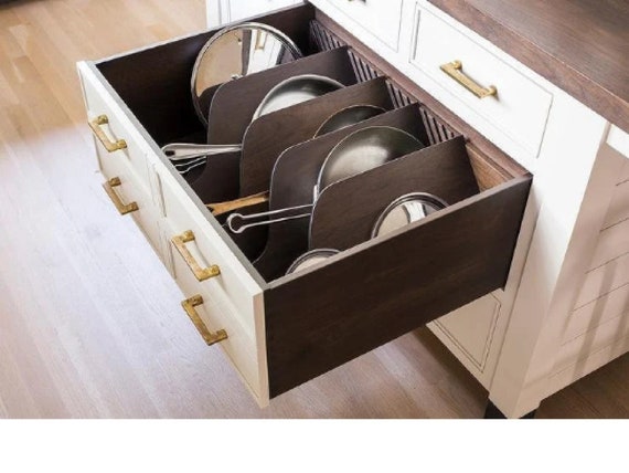 Cookware Pans Storage Insert referee With 4 Angled Drawer Dividers, Choose  Size Within Listed 6 High,pine Birch Oak, Custom Sizes 