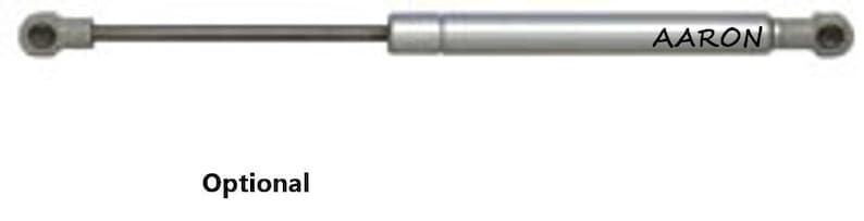 May include: A silver-colored gas spring with a black label that reads "AARON".