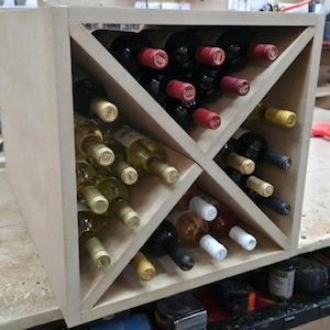 Bottle Modular Wine Rack "X", Stackable Wine Storage Cube for Kitchen Dining Room with 2 Cross Dividers, MDF to paint or Choose Color
