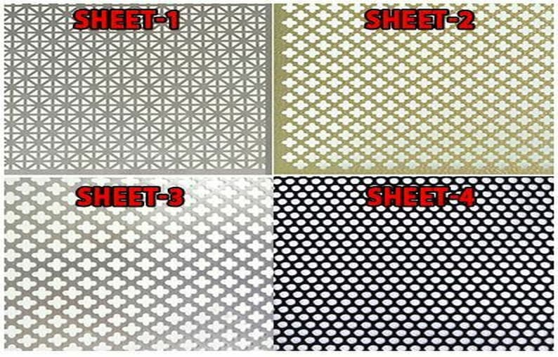 May include: Four different metal sheets with various patterns. The sheets are labeled "SHEET-1", "SHEET-2", "SHEET-3", and "SHEET-4".