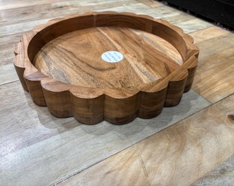 Unfinished Wood Serving Tray”Flower” , round or oval 1.5" Thick Butcher Block tray,choose Size and material