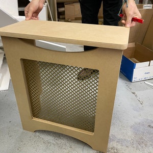 MDF Radiator Cover MD20 &quot;Bird Cage&quot; Unfinished 9&quot; Depth with Cut Out for Baseboard Molding 5x1-1/2&quot;