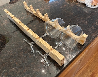 Wine Glass Holder Organizer Storage Rack Strips For Cabinet, Choose Material and Length. Unfinished Wood, set of Front and Back Strips