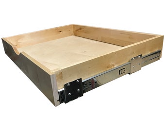 Solid Wood Drawer 4"H with Hand Pull Scoop+Soft Close or Push to open (or Both). Floor Mounted-Pull Out MD5,Assembled, Custom sizes welcome.