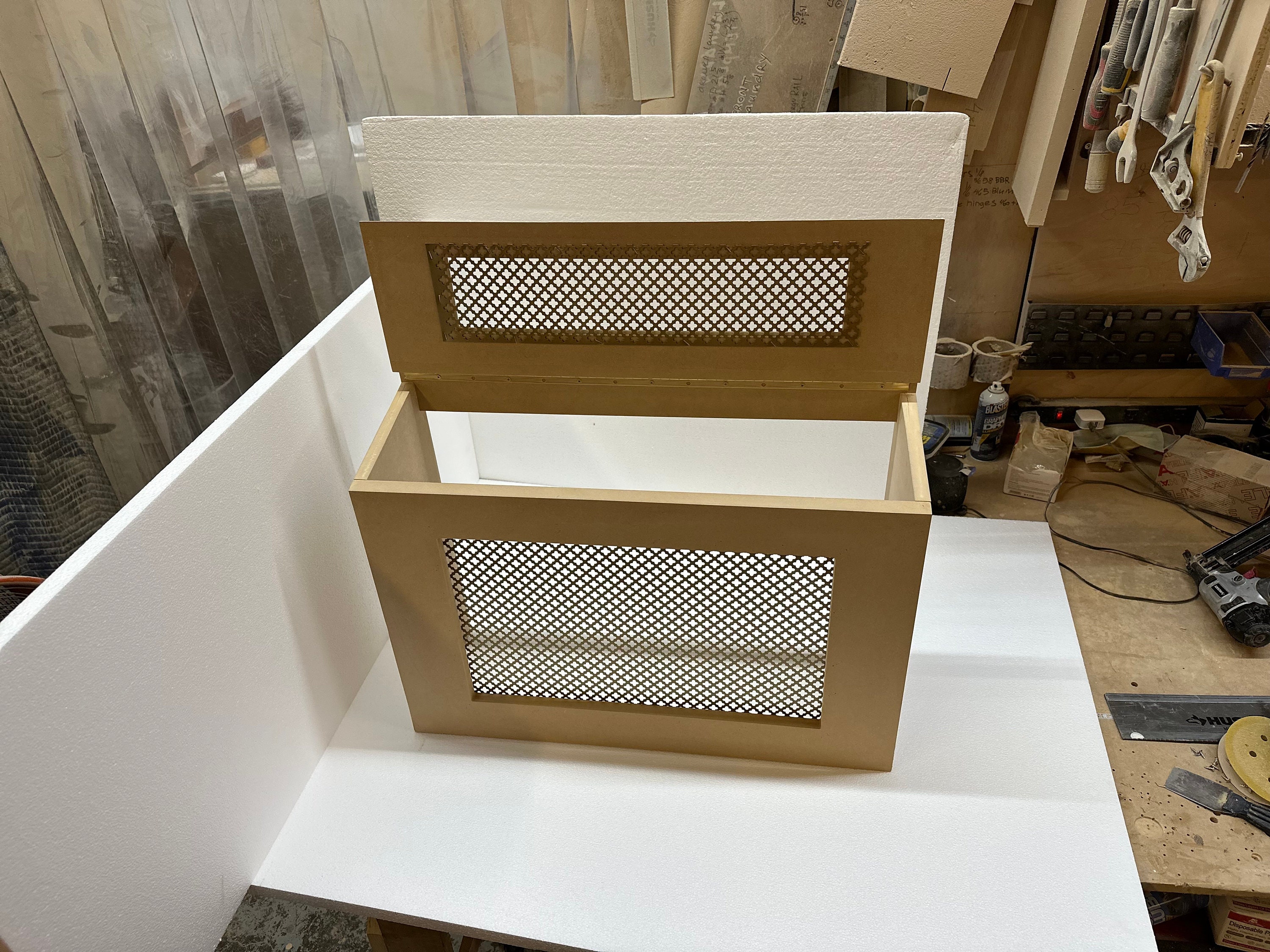 Wall AC or Heating Covers MDF Paintable wallbirdcage, Hinged Top, Any Size  for Wall Ac Units, Wood Upgrade Available 