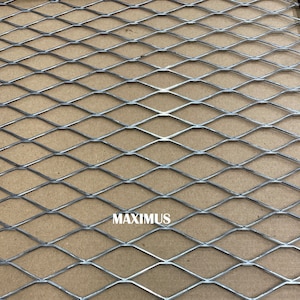 May include: A silver expanded metal sheet with a diamond pattern. The sheet has the word "MAXIMUS" printed on it.