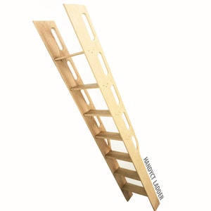 Unfinished Solid Wood  Library attic furniture Ladder, Choose Size and material. 16" Wide. Model 2