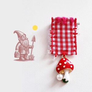 Broche amulette champignon porte bonheur, honneur à la vie, grigri, broche amusante, fausse médaille, vraie récompense, enfantin, beau
