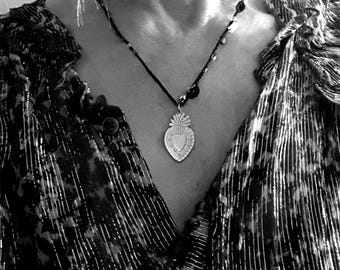 Collana con ciondolo Sacro Cuore, Ex Voto Astrale del Fuoco, realizzata a mano in Francia