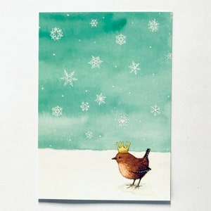 Postal, reyezuelo, tarjeta de felicitación, tarjeta de felicitación, invierno, nieve, corona, cristal de hielo, Navidad, tarjeta de Navidad