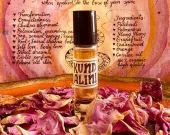 Perfume ‘Kundalini’ essential oil blend to awaken your kundalini life energy. Uplifting romantic fragrance. 10 ml roll-on